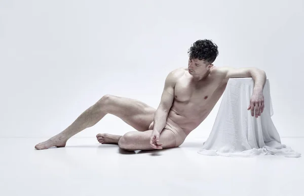 Kunst Des Menschen Muskulöser Reifer Mann Posiert Hemdlos Unterwäsche Vor — Stockfoto