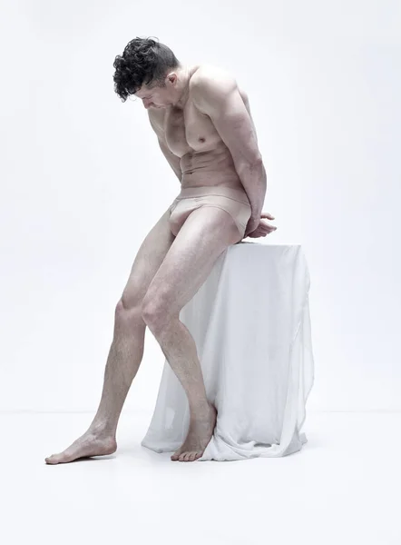 Ganzkörperporträt Eines Gutaussehenden Mannes Mit Attraktivem Kräftigem Muskulösem Körper Der — Stockfoto