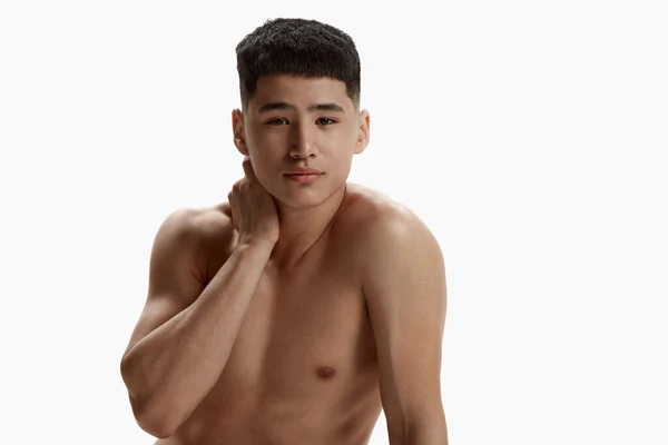 Portrait Young Handsome Asian Man Clear Spotless Face Posing Shirtless — Stock Photo, Image