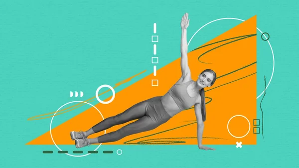 Pilates Yoga Training Hedendaagse Kunst Collage Met Mooie Sportieve Meisje — Stockfoto