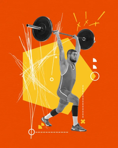 Ejercicio Duro Collage Arte Contemporáneo Con Hombre Musculoso Hombre Con — Foto de Stock