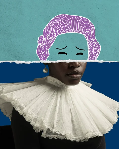 Collage Zeitgenössischer Kunst Mit Kritzeleien Mittelalterliche Afrikanische Junge Frau Schwarzem — Stockfoto