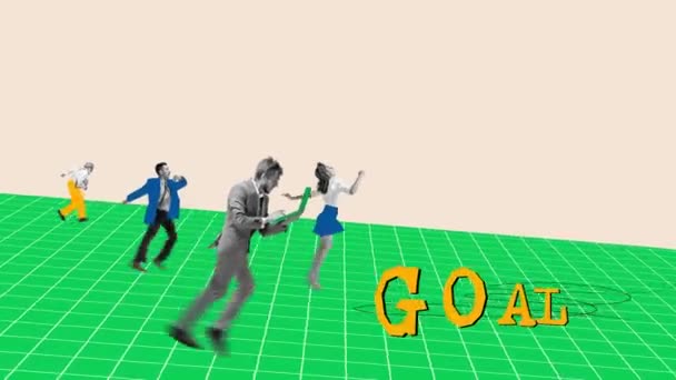 Stop Motion Animation Conceptual Art Motivated Ambitious Employees Running Forward — Stock Video