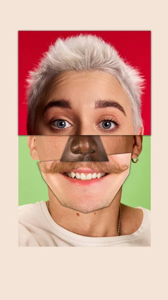 Lidský Portrét Různých Částí Obličeje Muže Ženy Různého Věku Barvy — Stock fotografie