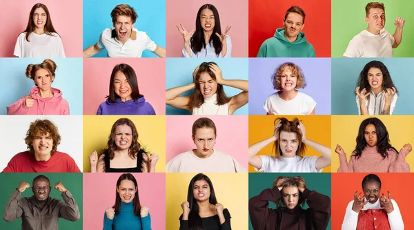 Ira Irritación Collage Diferentes Jóvenes Hombres Mujeres Nacionalidad Diversa Que — Foto de Stock