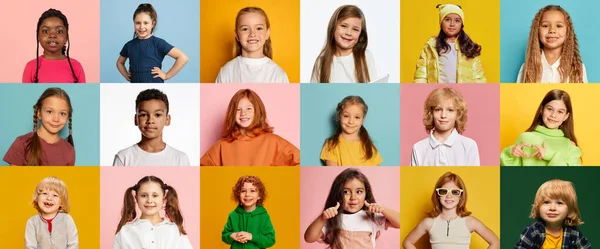 Collage Kleine Mädchen Und Jungen Kinder Verschiedener Rassen Und Nationalitäten — Stockfoto