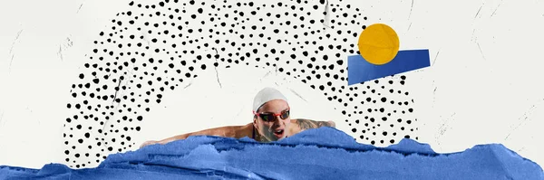 수영복을 모자를 추상적 속으로 수영하는 콜라주 휴가의 창의성 상상력 스타일 — 스톡 사진