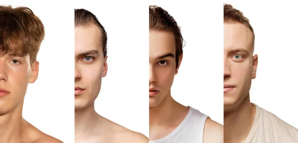 Portret Jumătate Față Patru Bărbați Diferiți Diferite Vârste Care Pozează — Fotografie, imagine de stoc