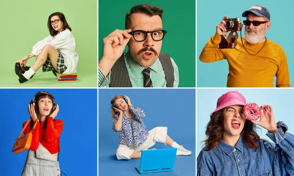 Collage Hecho Diferentes Personas Diversa Edad Género Posando Diversas Situaciones — Foto de Stock