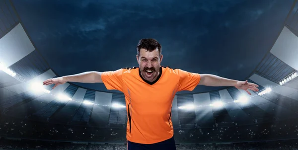 Wachsender Siegeswille Vor Dem Spiel Emotionaler Mann Profisportler Orangefarbener Uniform — Stockfoto