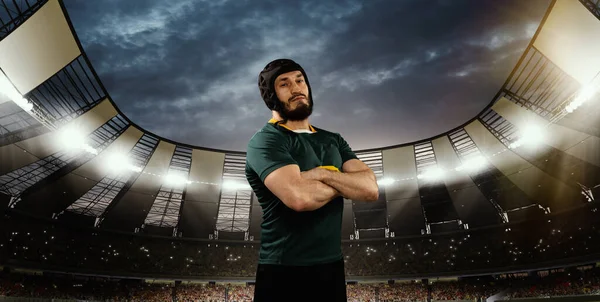 Homem Jogador Rugby Profissional Uniforme Com Expressão Facial Calma Estádio — Fotografia de Stock