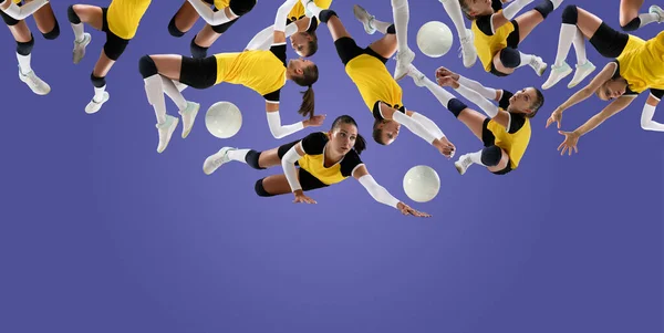 Creatieve Collage Jong Meisje Professionele Honkbalspeler Geel Uniform Beweging Vangen — Stockfoto