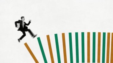 Hareket etmeyi, animasyonu durdurun. Hırslı bir çalışan, profesyonel grafiklerle uğraşan bir adam. Başarı ve kârlı bir strateji geliştirmek. İş kavramı, kariyer gelişimi, analitik, büyüme