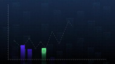 Finansal iş grafiği büyüyen rakamların arkaplanını gösteriyor. Küresel pazar, borsa haberleri. İş kavramı, finans, analitik, teknoloji, istatistik. Dijital ekran