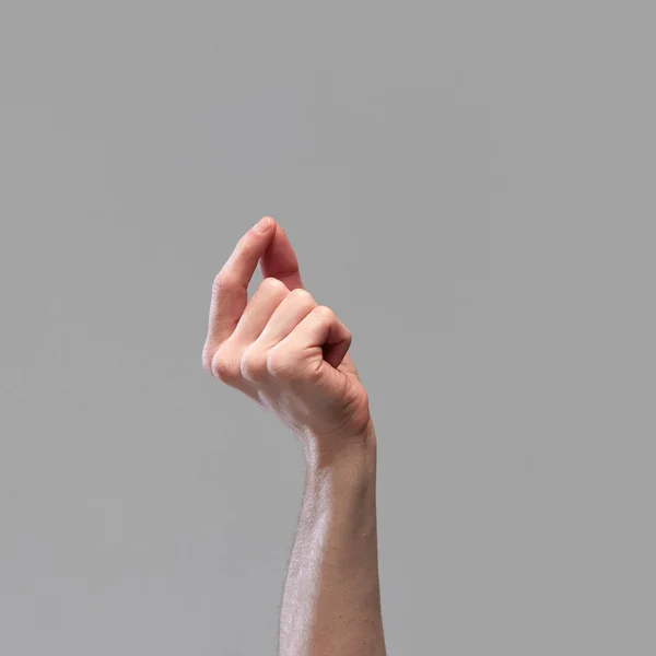 Человеческая Рука Показывает Жест Сером Фоне Эмоциональный Разговор Показ Чувств — стоковое фото