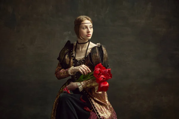 Porträtt Vacker Ung Flicka Kunglig Person Drottning Elegant Vintage Klänning — Stockfoto