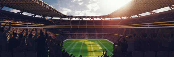 Amerikansk Fotbollsstadion Med Gul Målstolpe Gräsplan Och Suddiga Fans Lekplatsen — Stockfoto