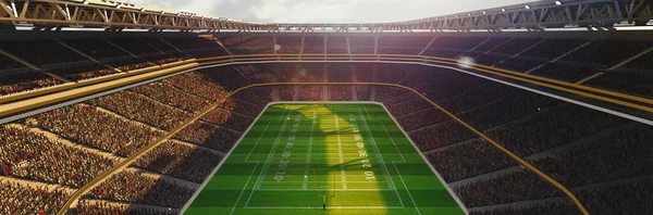 昼間の遊び場の景色で草のフィールドとぼやけたファンを持つアメリカのサッカーアリーナのトップビューイメージ 3Dレンダリング アウトドアスポーツ アクティビティ サッカー チャンピオンシップ ゲームスペースの概念 — ストック写真