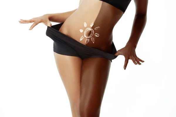 Collage Cropped Image Slim Female Body Different Skin Color Underwear — Stock Photo, Image