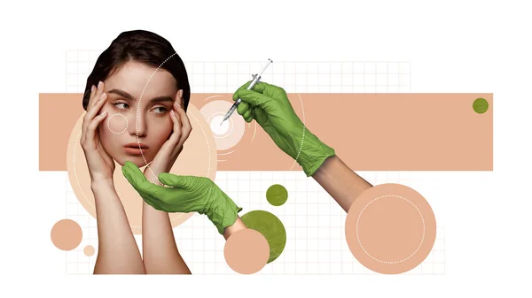 Beautiful Young Girl Taking Care Skin Doing Cosmetological Injections Fillers — Stock Photo, Image
