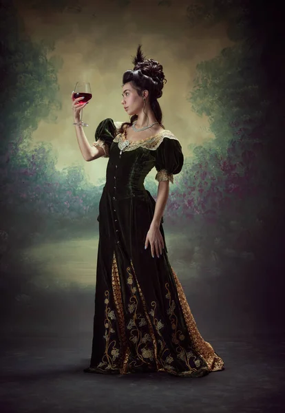 Pełnowymiarowy Portret Pięknej Młodej Dziewczyny Osoby Królewskiej Księżniczki Eleganckiej Sukience — Zdjęcie stockowe