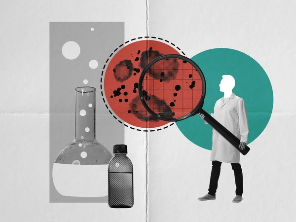 Doktorze Naukowiec Stojący Szkłem Powiększającym Patrzący Komórki Wirusa Przepisywanie Leków — Zdjęcie stockowe