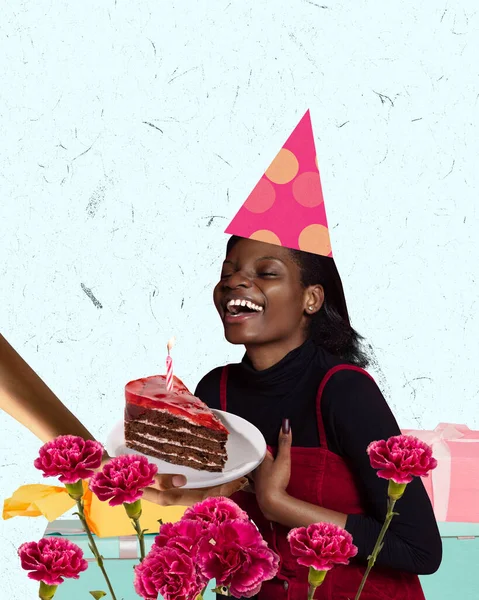 축하하는 기쁨을 아프리카 케이크를 소원을 콜라주 축하와 기쁨의 창조적 — 스톡 사진
