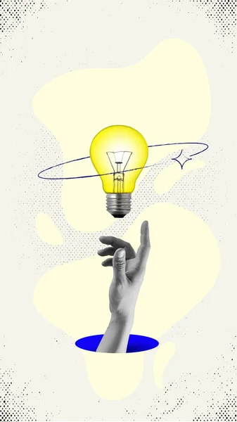 Human Hand Light Bulb Symbolizing Creativity Idea Development Project Innovations — Stock Photo, Image