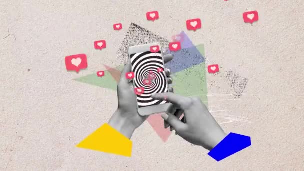 Nsan Eli Cep Telefonunu Hipnotik Ekranla Tutuyor Birçok Sosyal Medya — Stok video