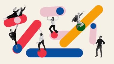 Mevcut görevler, teslim tarihleri ve bitirme projeleri üzerinde çalışan çalışanlar. Takım çalışması ve koordinasyon. Hareket etmeyi, animasyonu durdurun. Çağdaş sanat. Ofis, iş, kariyer, başarı, ilerleme kavramı.