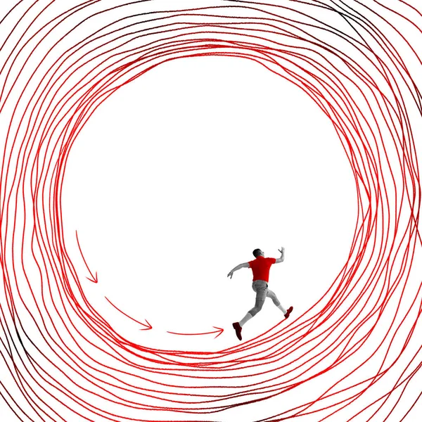 Hombre Corre Interminablemente Círculo Dibujado Una Situación Desesperada Miedos Ocultos — Foto de Stock