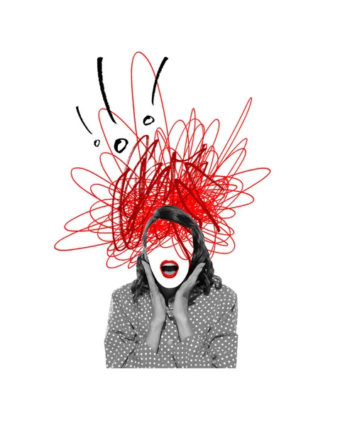 Chaos Duševní Zhroucení Mladá Žena Trpící Depresí Přetékáním Emocí Koláž — Stock fotografie