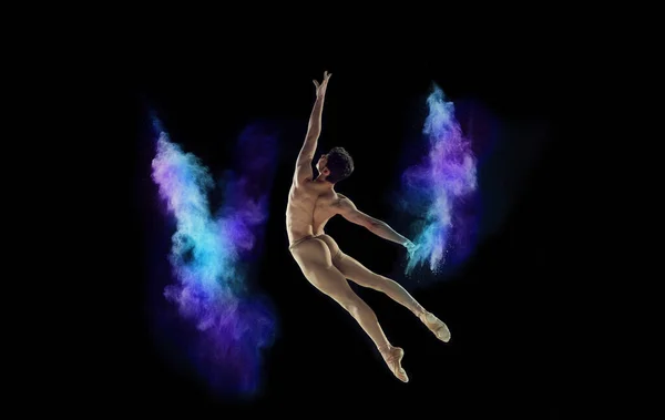 Angel Muscular Young Man Professional Ballet Dancer Motion Dancing Colorful — Stock Photo, Image