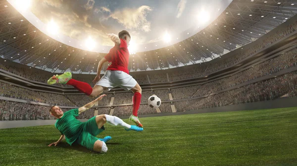 Professionelle Männliche Sportler Fußball Fußball Athleten Während Des Spiels Stadion — Stockfoto