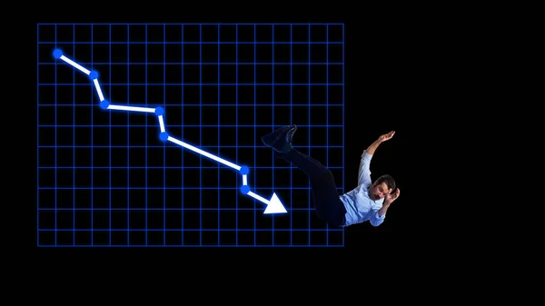 Empresário Caindo Com Flecha Financeira Caindo Crise Financeira Colagem Arte — Fotografia de Stock