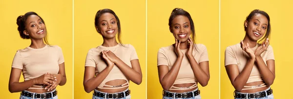 Collage Retratos Chicas Guapas Jóvenes Africanas Posando Con Diversidad Emociones —  Fotos de Stock