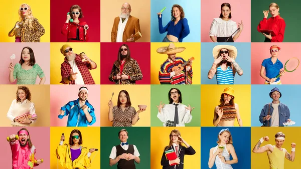 Коллаж Портретов Людей Разного Возраста Пола Национальности Разнообразной Одежде Разноцветном — стоковое фото