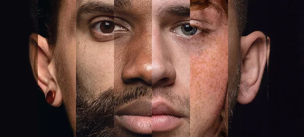 Чоловіче Обличчя Зроблене Різних Портретів Чоловіків Різного Віку Раси Поєднання — стокове фото