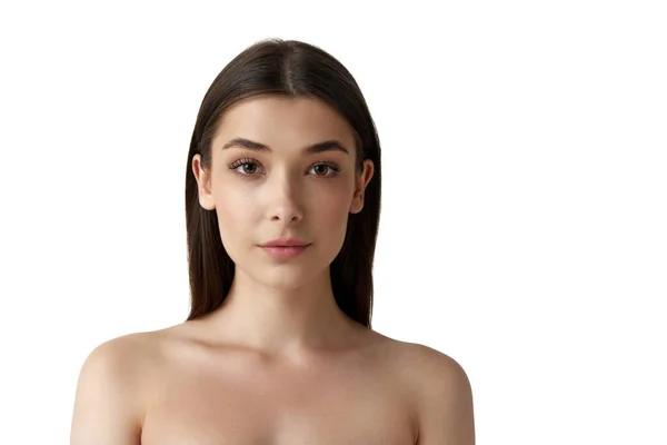 Tenera Bella Giovane Donna Con Spalle Nude Ben Tenuta Liscia — Foto Stock