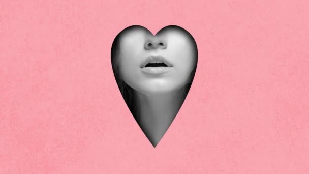 Love Black White Image Female Lips Heart Shape Element Pink — Stock Video