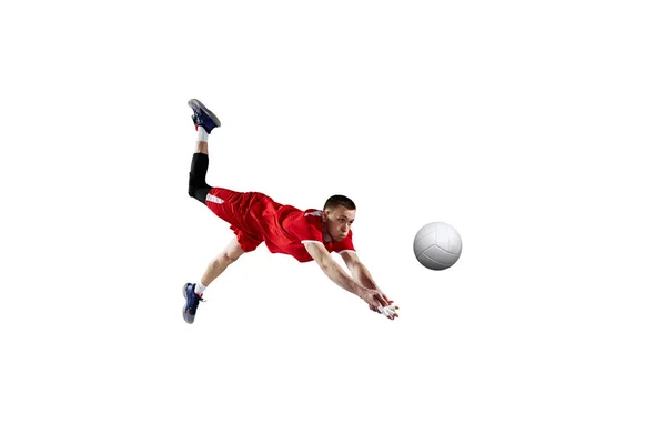 Kampioen Jonge Atleet Professionele Volleybalspeler Beweging Tijdens Spel Geïsoleerd Tegen — Stockfoto