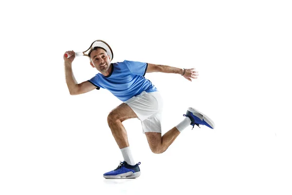 Επαγγελματίας Τενίστας Αθλητικός Άνθρωπος Κίνηση Παίζοντας Τένις Εκπαίδευση Που Απομονώνεται — Φωτογραφία Αρχείου