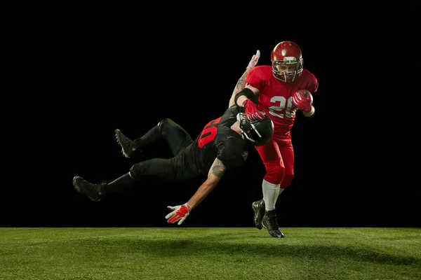 Two Competitive Men American Football Players Full Uniform Equipment Field — Stock Photo, Image