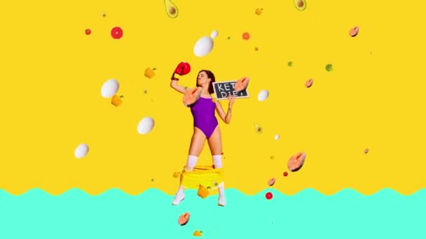 Дієта Кето Здорова Спортивна Струнка Жінка Після Здорового Харчування Фруктами — стокове відео