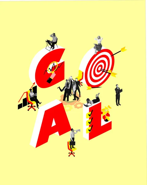 Goal Contemporary Art Collage Motivated Ambitious Young People Employees Reaching — Stock Photo, Image