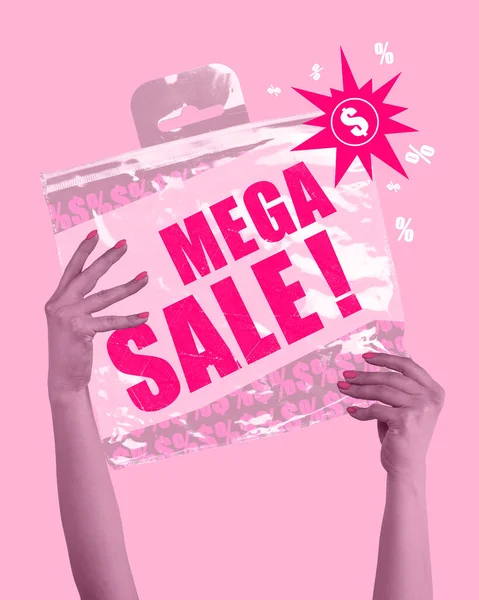 Коллаж Современного Искусства Красочный Розовый Плакат Рекламы Большой Сезон Продаж — стоковое фото
