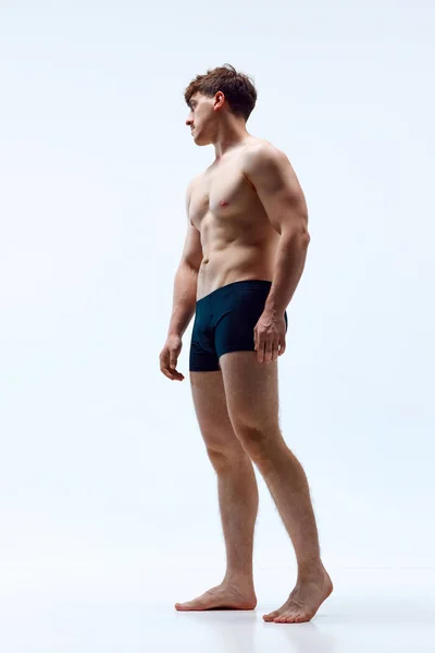 Full Length Image Young Man Muscular Body Posing Shirtless Underwear — Stock Photo, Image