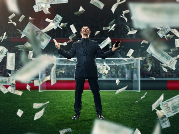 Emotional Lucky Excited Businessman Feeling Success Win Many Money Sports — Stock Photo, Image