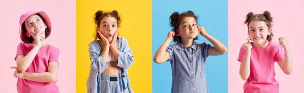 Collage Ade Портретів Маленької Красивої Дівчинки Дитини Різному Одязі Позують — стокове фото