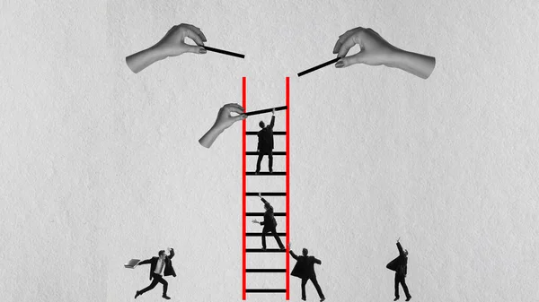 Collage Zeitgenössischer Kunst Berufliche Herausforderungen Ehrgeizige Einstellung Mann Steigt Treppe — Stockfoto